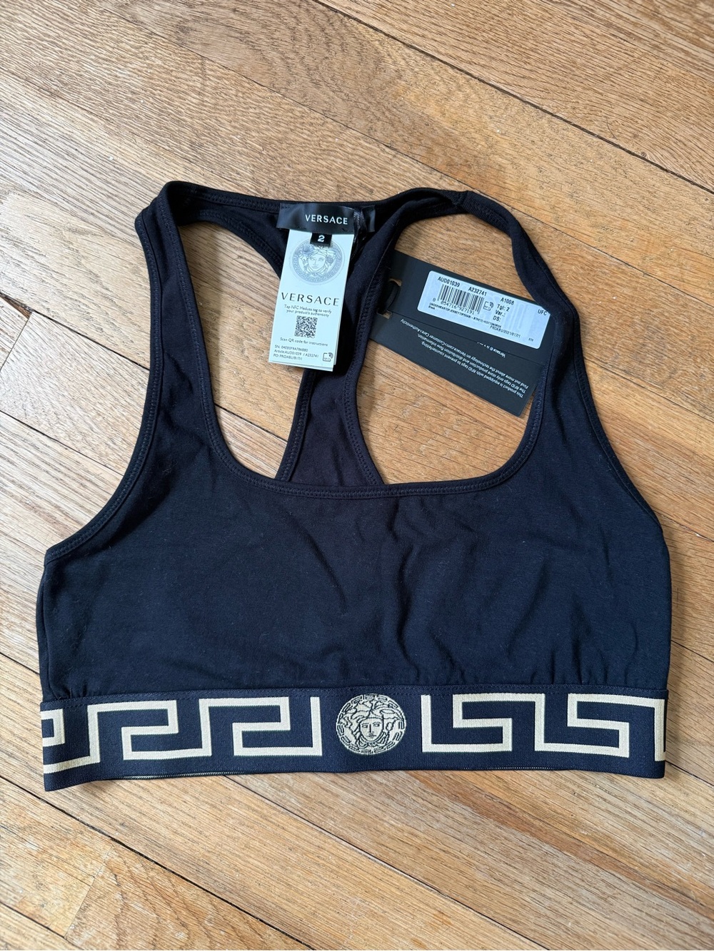 Versace Black & Gold Greek Key Medusa Racerback Bralette